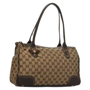 GUCCI GG Canvas Web Sherry Line Tote Bag Beige Gold 177052 Auth mr1459